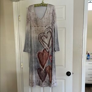 Stylish Gray and Brown Heart Print Dress